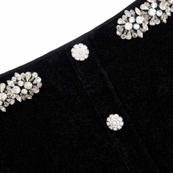 Self-portrait Black Chenille Knit Crystal Trim Midi Dress - Picture 5 of 12